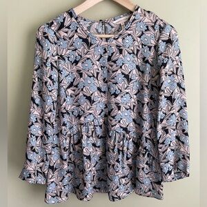 Rebecca Taylor 100% Silk Floral Long Sleeve Blouse